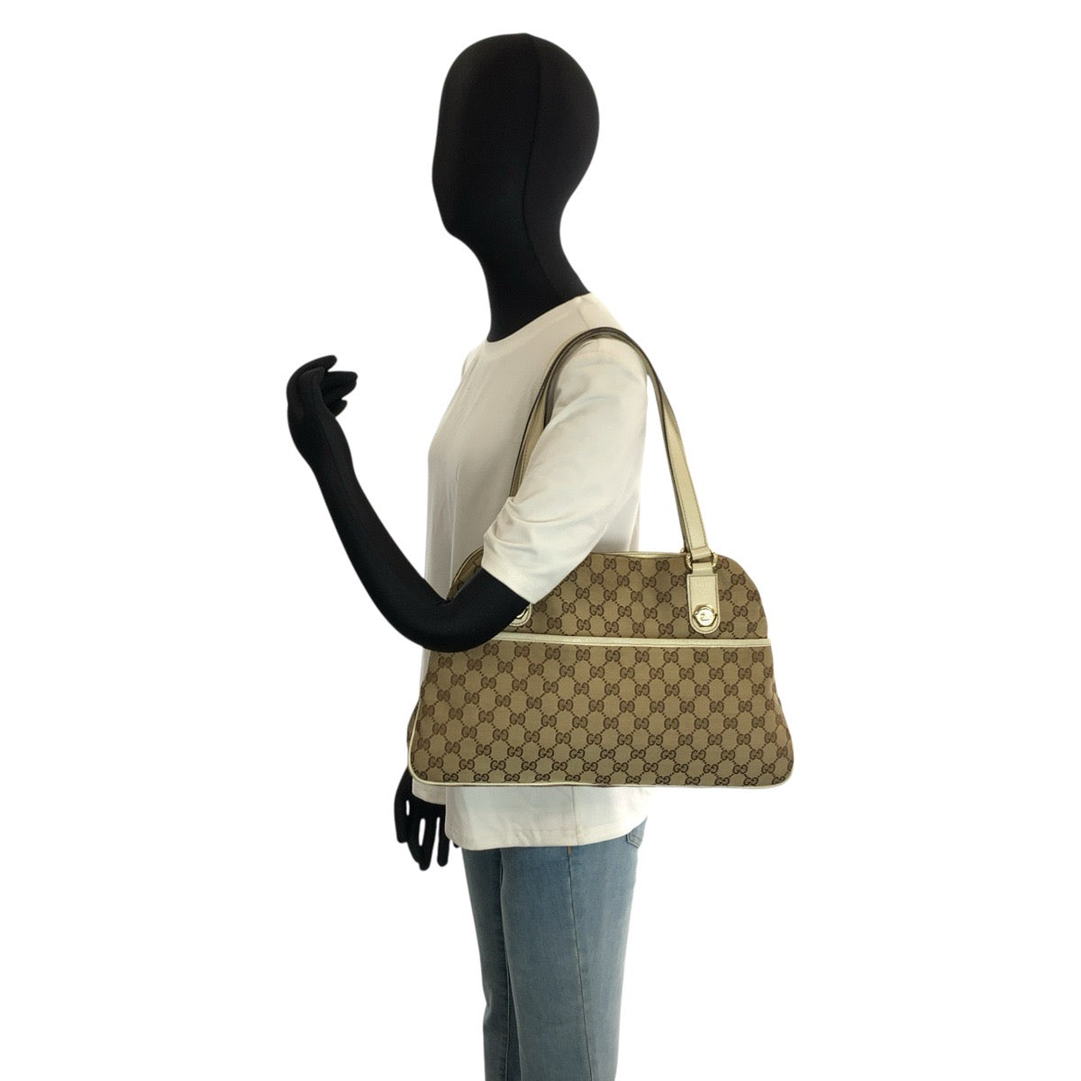 24859
GUCCI グッチ ベージュ アイボリー ゴールド金具 GGキャンバス / レザー 163288 トートバッグ ショルダーバッグ レディース AB35