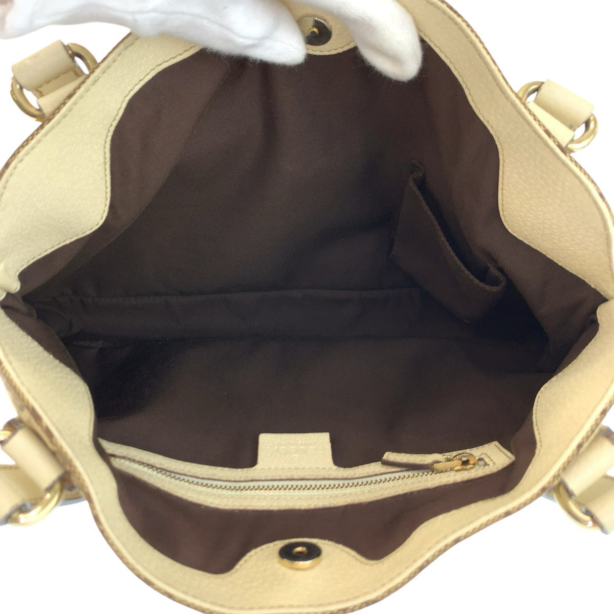24859
GUCCI グッチ ベージュ アイボリー ゴールド金具 GGキャンバス / レザー 163288 トートバッグ ショルダーバッグ レディース AB35