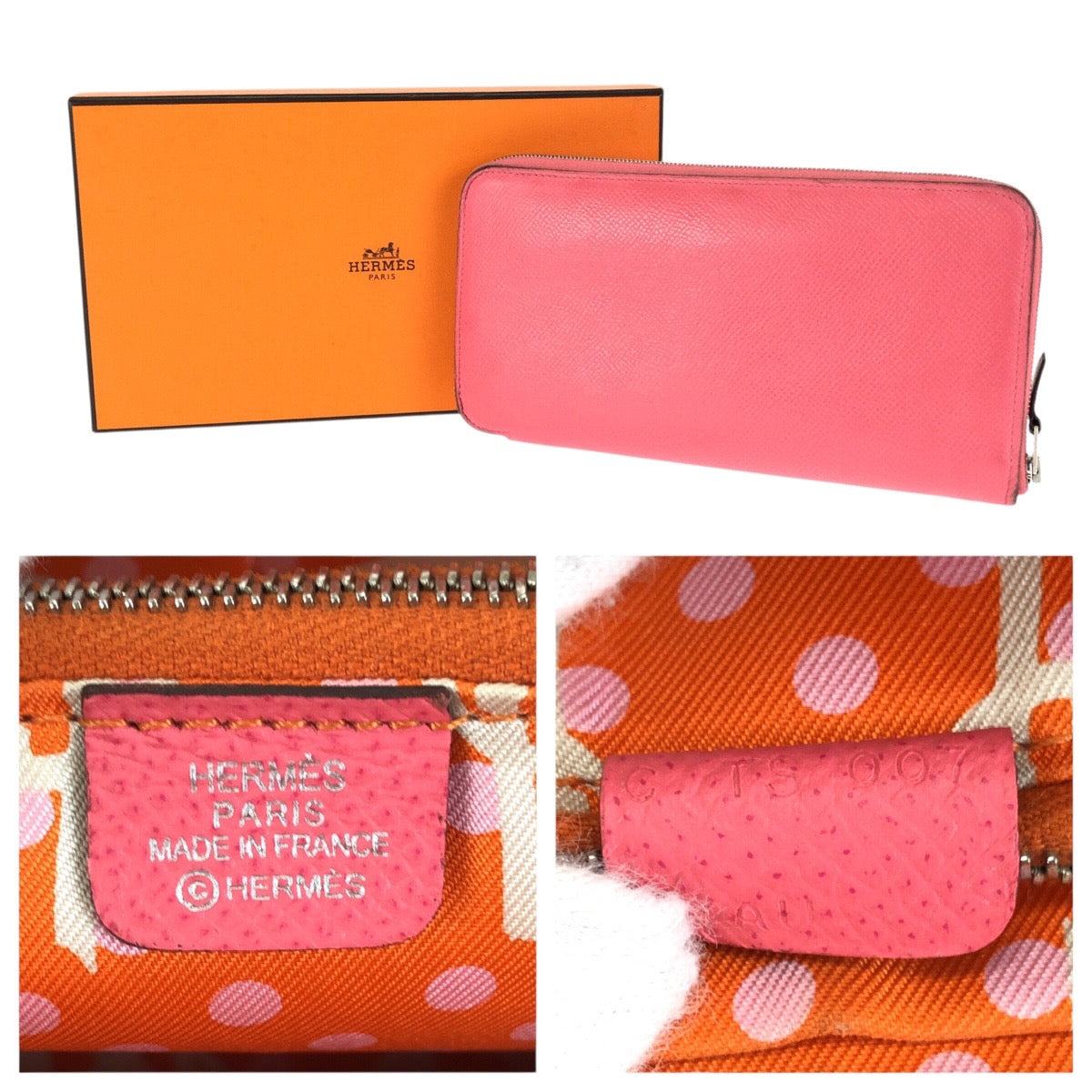 24862
HERMES エルメス アザップ ロング シルクイン ローズアザレ ピンク シルバー金具 ヴォーエプソン 長財布 ラウンドファスナー C刻印 レディース ABP42