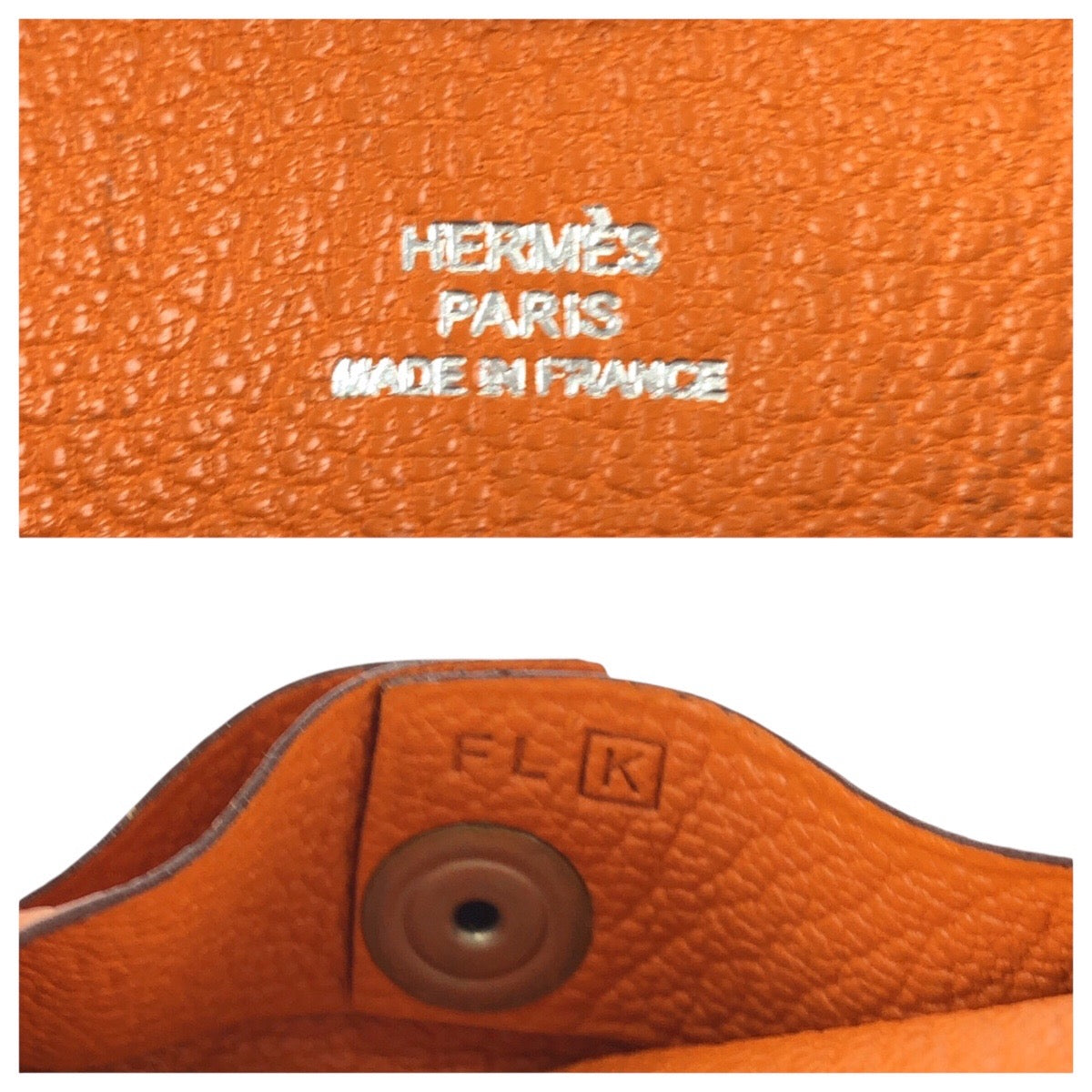 24863
HERMES エルメス バスティア フー オレンジ シルバー金具 シェーブル コインケース 小銭入れ □K刻印 レディース A21