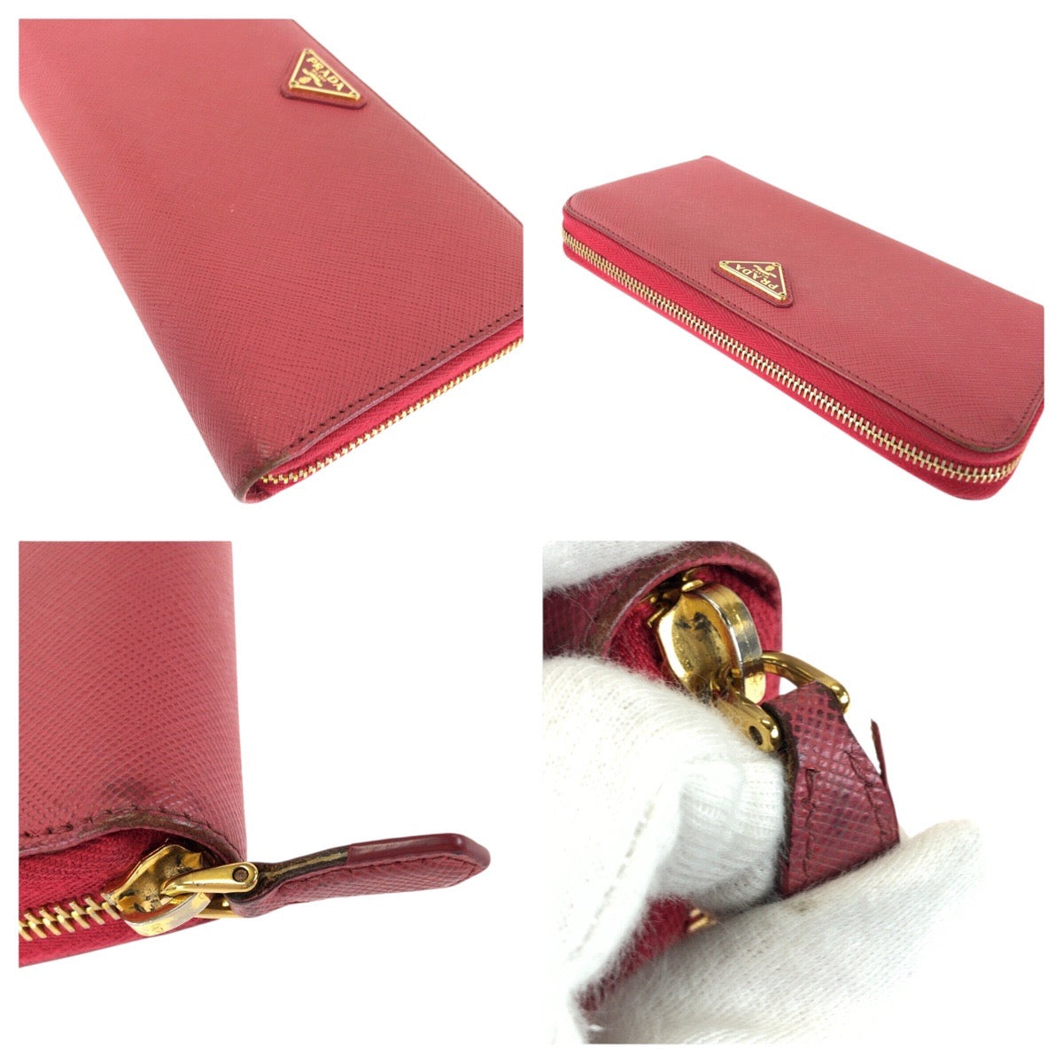 24868
PRADA プラダ サフィアーノ 三角ロゴプレート ピンク ゴールド金具 レザー 長財布 ラウンドファスナー レディース AB16
