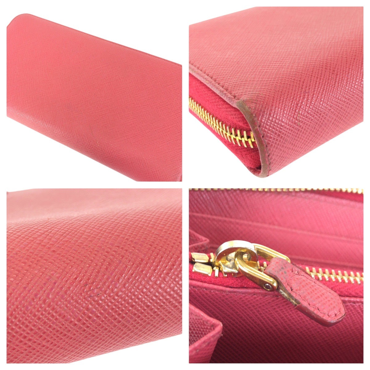 24868
PRADA プラダ サフィアーノ 三角ロゴプレート ピンク ゴールド金具 レザー 長財布 ラウンドファスナー レディース AB16