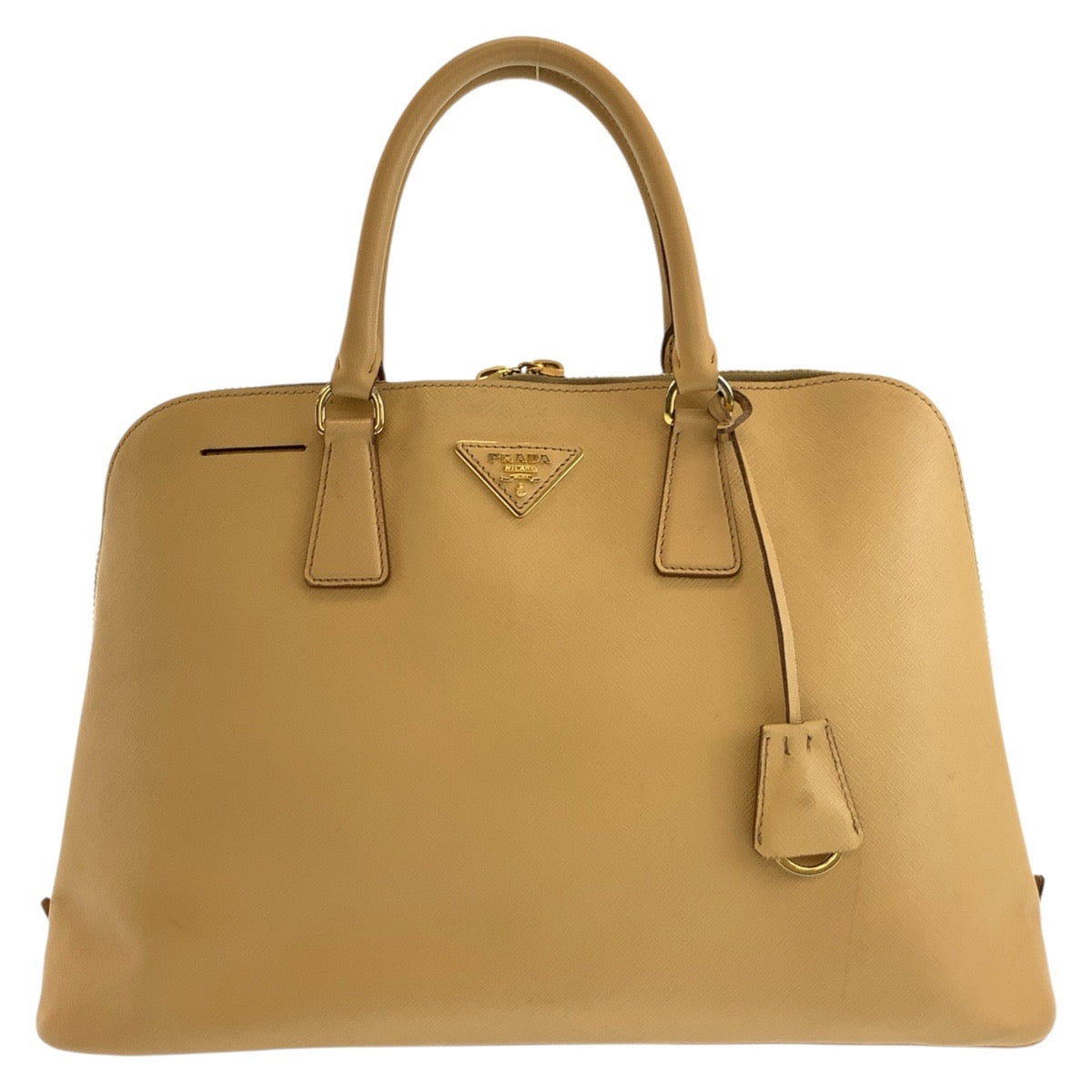 24869
PRADA プラダ サフィアーノ 三角ロゴプレート ベージュ ゴールド金具 レザー ハンドバッグ トートバッグ レディース AB56