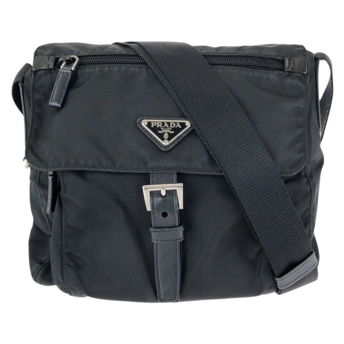 24870
PRADA プラダ テスート 三角ロゴプレート ブラック 黒 シルバー金具 ナイロン / レザー ショルダーバッグ メッセンジャーバッグ レディース AB28