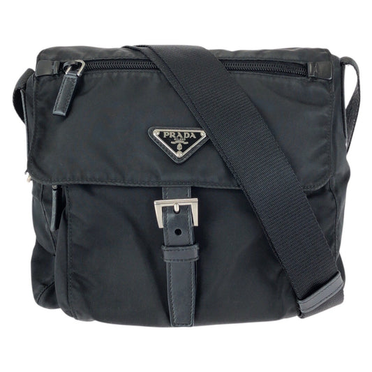 24870
PRADA プラダ テスート 三角ロゴプレート ブラック 黒 シルバー金具 ナイロン / レザー ショルダーバッグ メッセンジャーバッグ レディース AB28