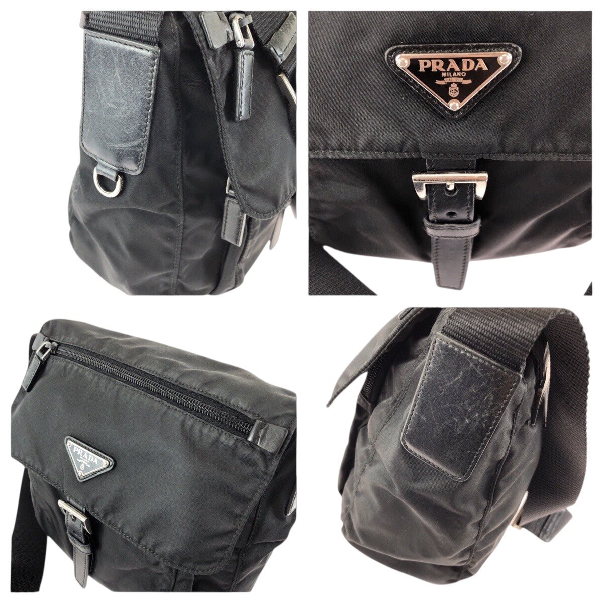 24870
PRADA プラダ テスート 三角ロゴプレート ブラック 黒 シルバー金具 ナイロン / レザー ショルダーバッグ メッセンジャーバッグ レディース AB28