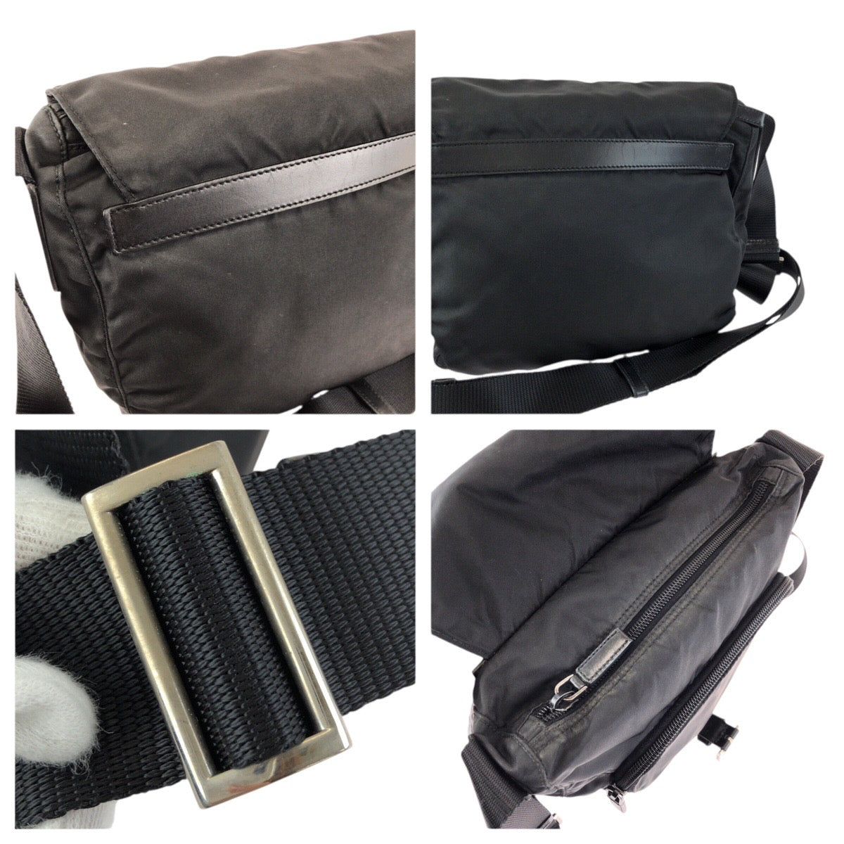 24870
PRADA プラダ テスート 三角ロゴプレート ブラック 黒 シルバー金具 ナイロン / レザー ショルダーバッグ メッセンジャーバッグ レディース AB28