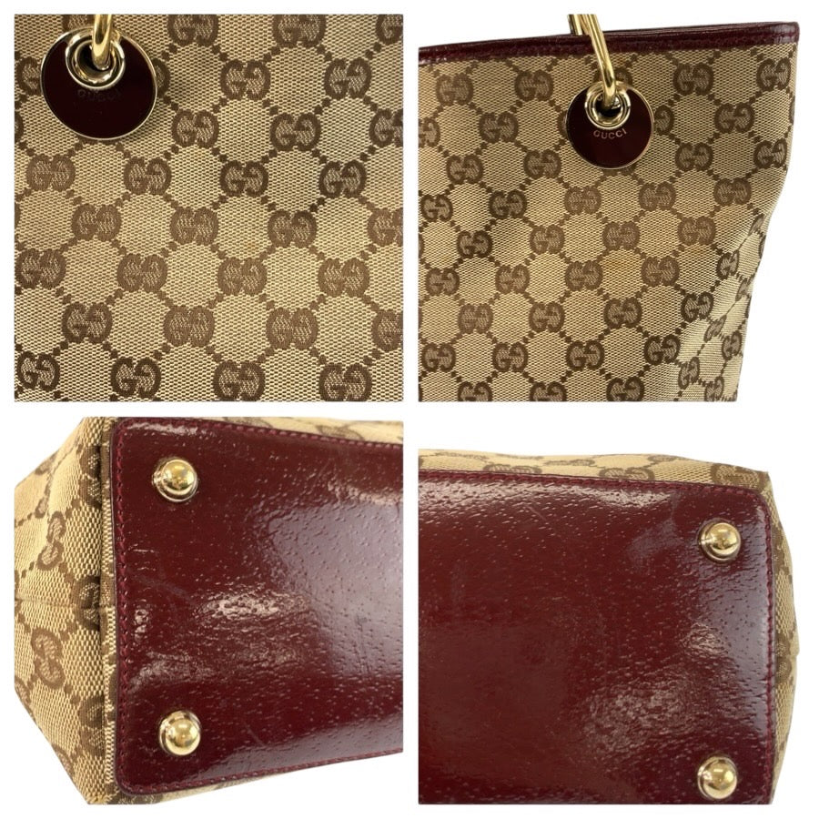 24876
GUCCI グッチ ベージュ ワインレッド ゴールド金具 GGキャンバス / レザー 120840 トートバッグ ショルダーバッグ レディース AB23