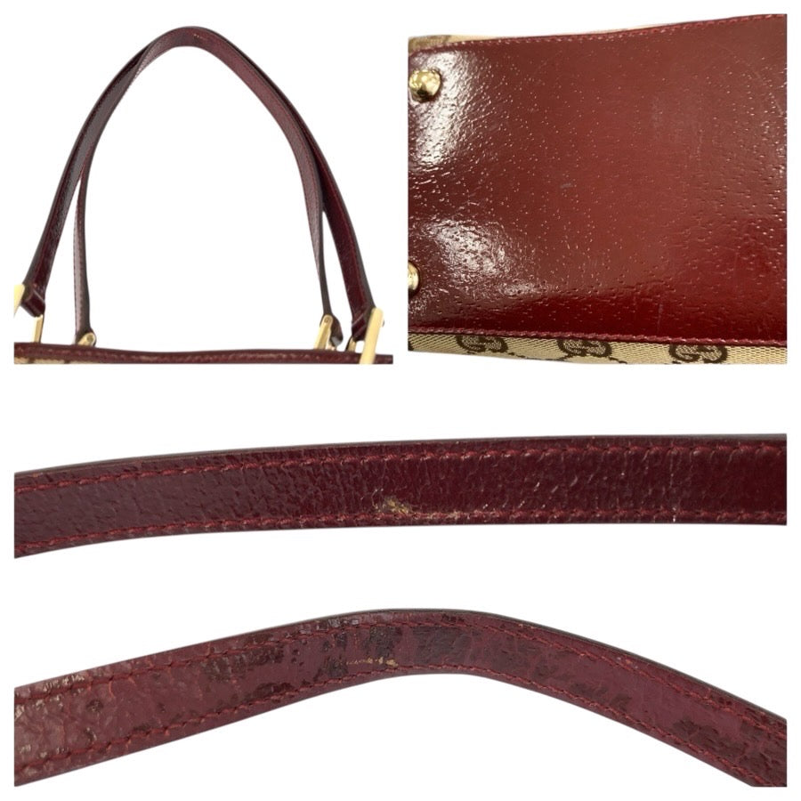24876
GUCCI グッチ ベージュ ワインレッド ゴールド金具 GGキャンバス / レザー 120840 トートバッグ ショルダーバッグ レディース AB23