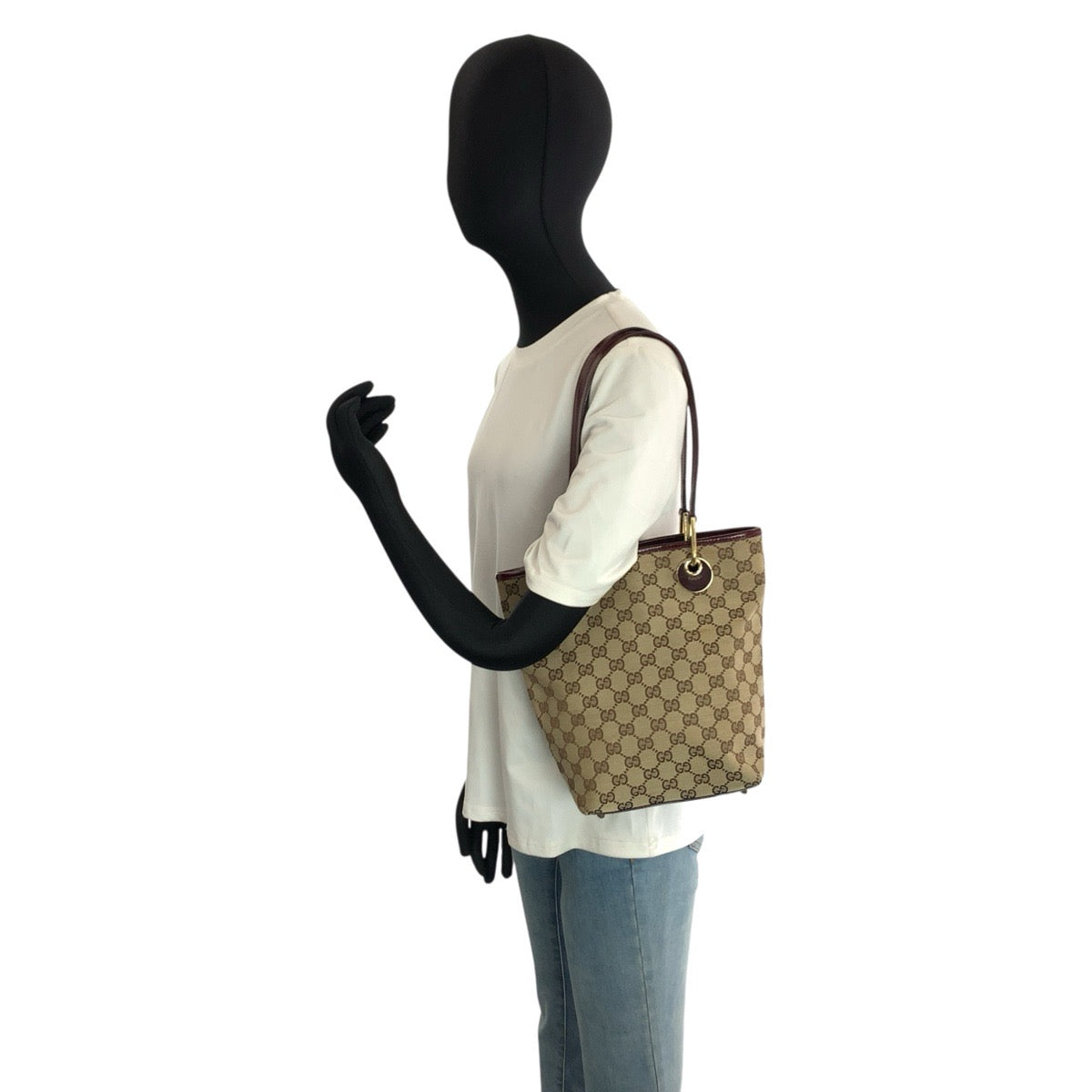 24876
GUCCI グッチ ベージュ ワインレッド ゴールド金具 GGキャンバス / レザー 120840 トートバッグ ショルダーバッグ レディース AB23