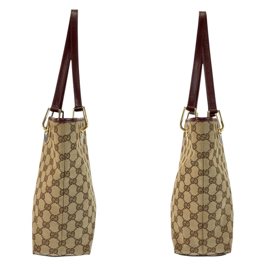 24876
GUCCI グッチ ベージュ ワインレッド ゴールド金具 GGキャンバス / レザー 120840 トートバッグ ショルダーバッグ レディース AB23