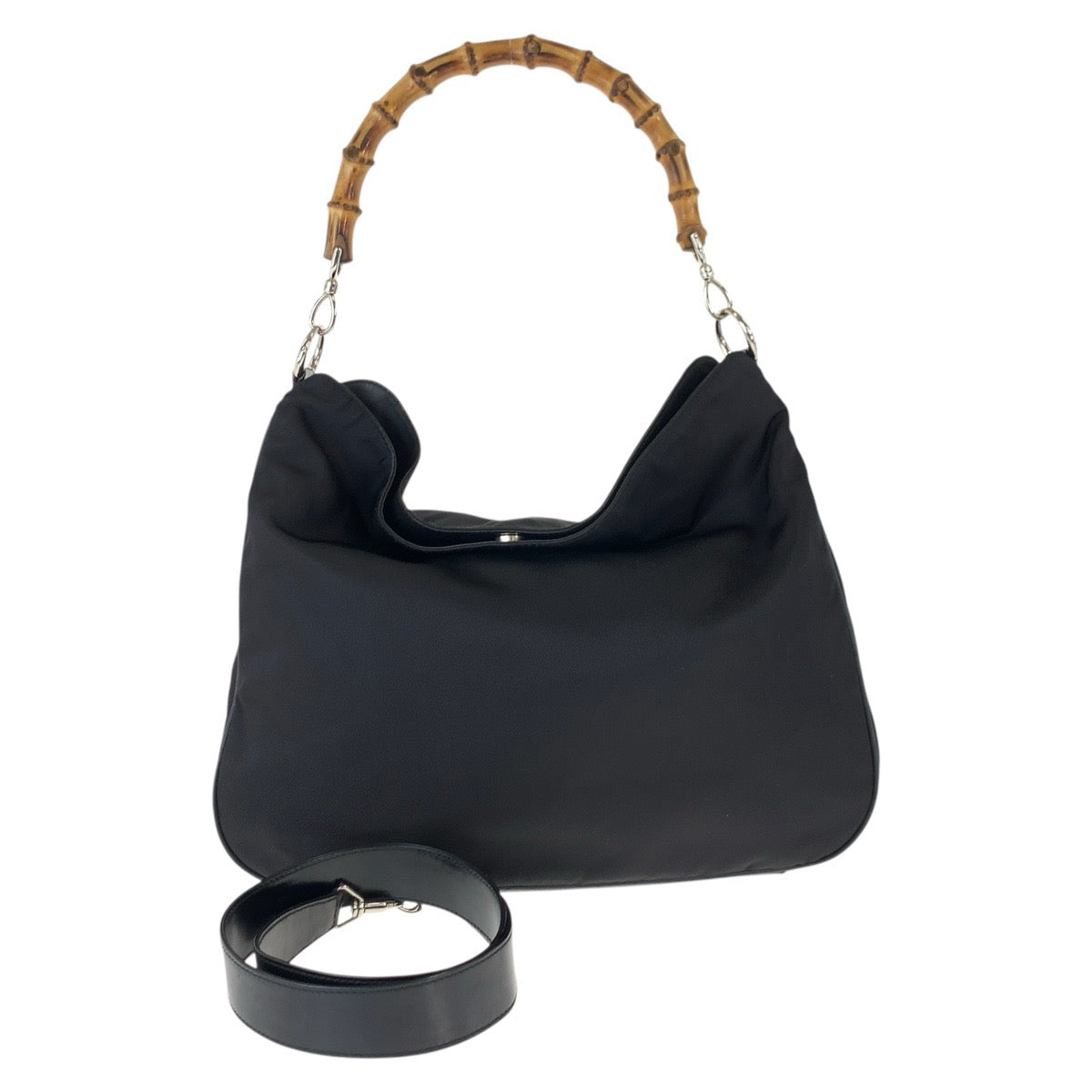 24877
GUCCI グッチ バンブー ブラック 黒 シルバー金具 ナイロン 001 1998 1577 ハンドバッグ ショルダーバッグ2way レディース AB23