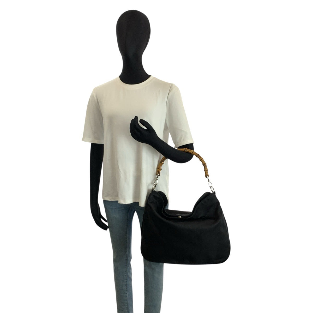 24877
GUCCI グッチ バンブー ブラック 黒 シルバー金具 ナイロン 001 1998 1577 ハンドバッグ ショルダーバッグ2way レディース AB23