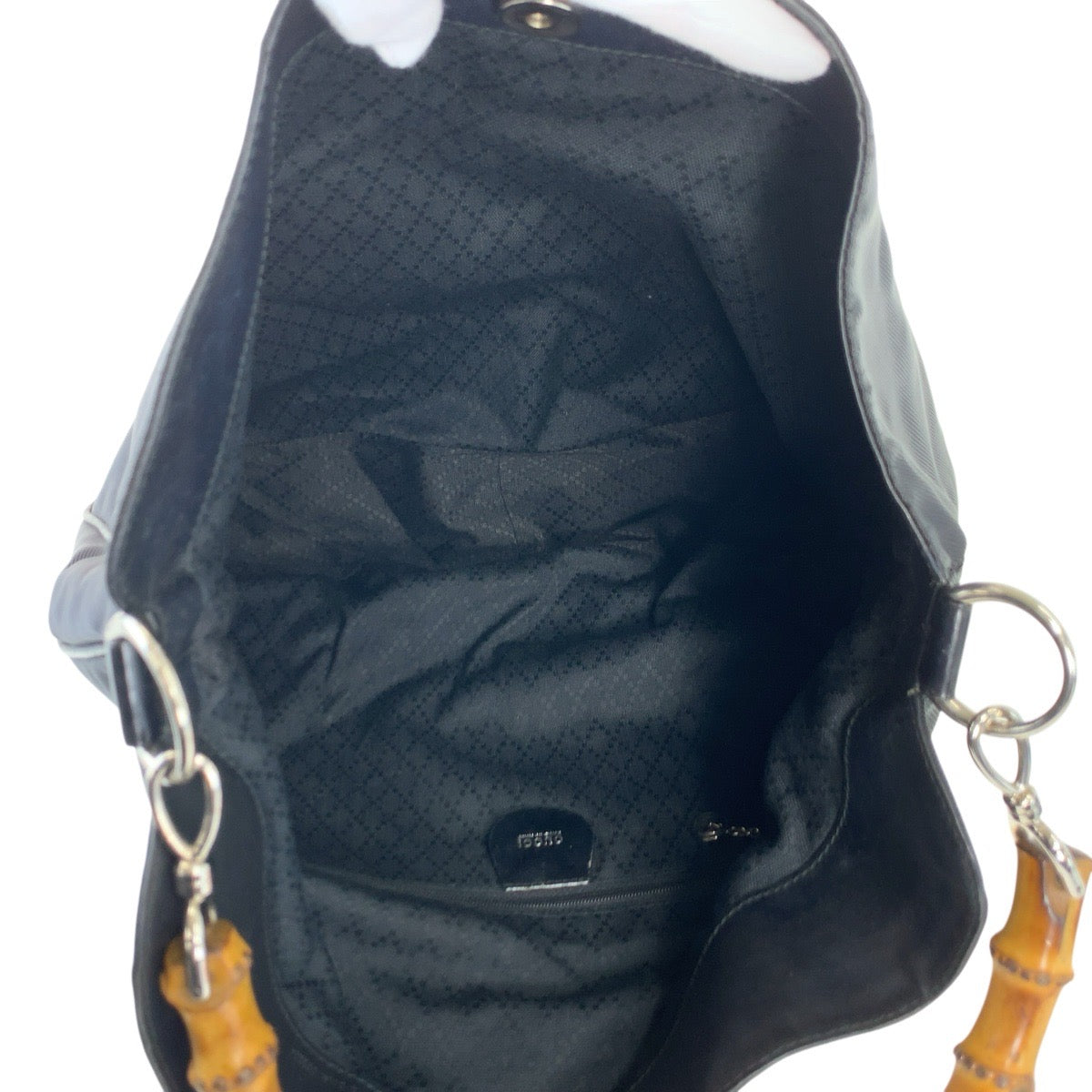 24877
GUCCI グッチ バンブー ブラック 黒 シルバー金具 ナイロン 001 1998 1577 ハンドバッグ ショルダーバッグ2way レディース AB23