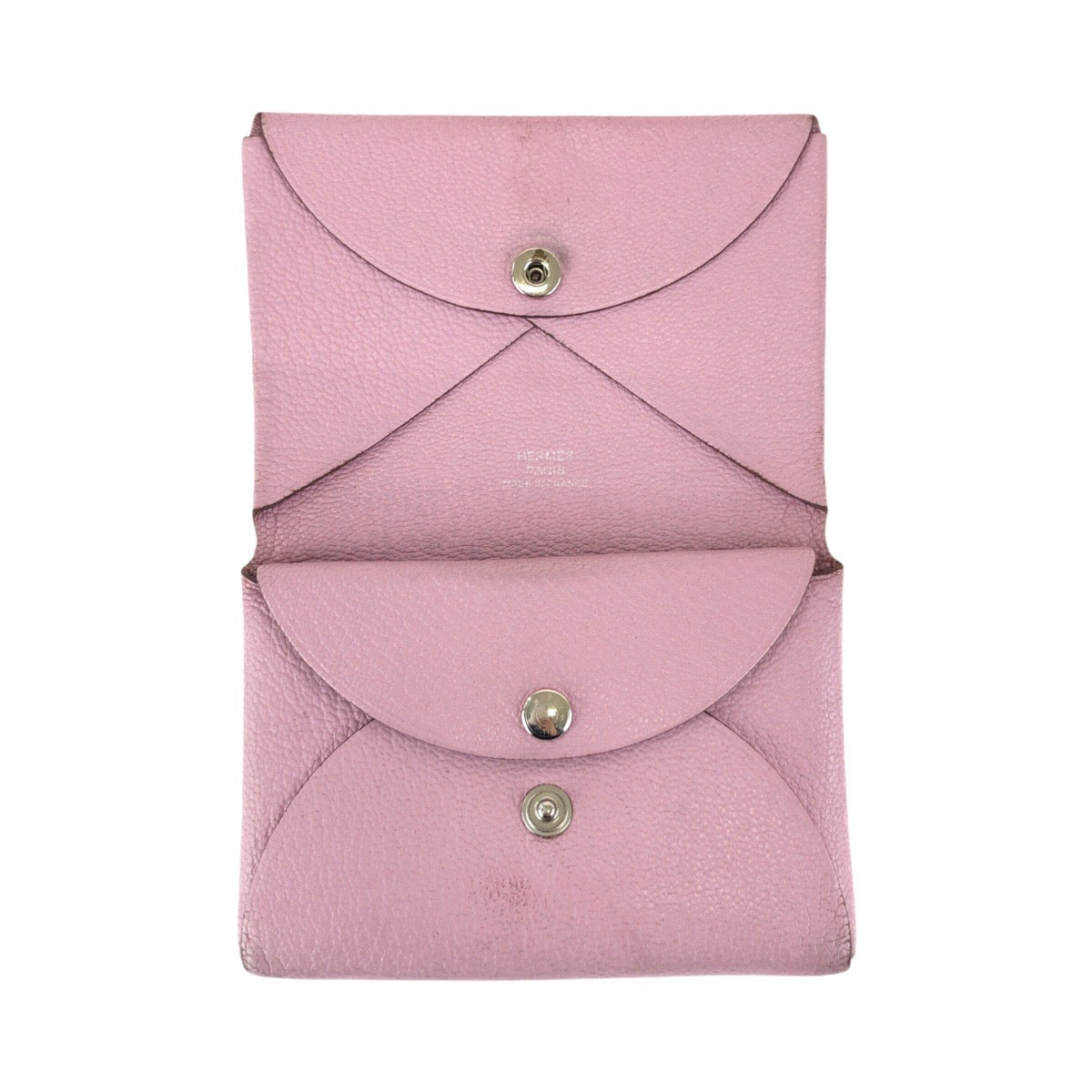 24879
HERMES エルメス カルヴィ デュオ モーヴシルベストル ピンク シルバー金具 シェーブル コインケース カードケース U刻印 レディース AB21