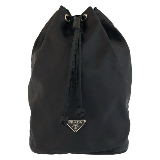 24884
PRADA プラダ テスート 三角ロゴプレート ブラック 黒 シルバー金具 ナイロン ポーチ 巾着ポーチ レディース ABP21
