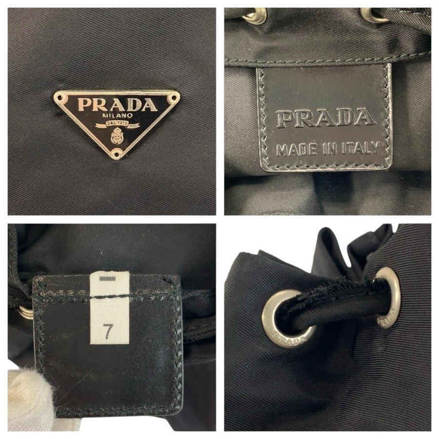 24884
PRADA プラダ テスート 三角ロゴプレート ブラック 黒 シルバー金具 ナイロン ポーチ 巾着ポーチ レディース ABP21