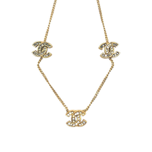 24886
CHANEL シャネル ヴィンテージ ココマーク ラインストーン ゴールド メタル ネックレス レディース AB36
