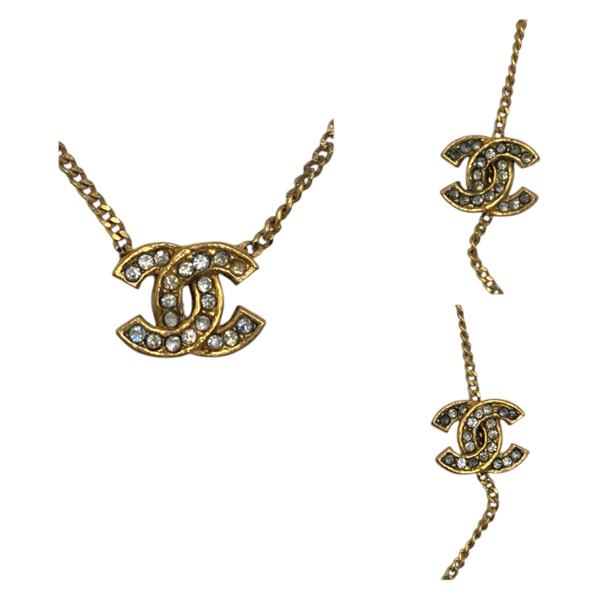 24886
CHANEL シャネル ヴィンテージ ココマーク ラインストーン ゴールド メタル ネックレス レディース AB36