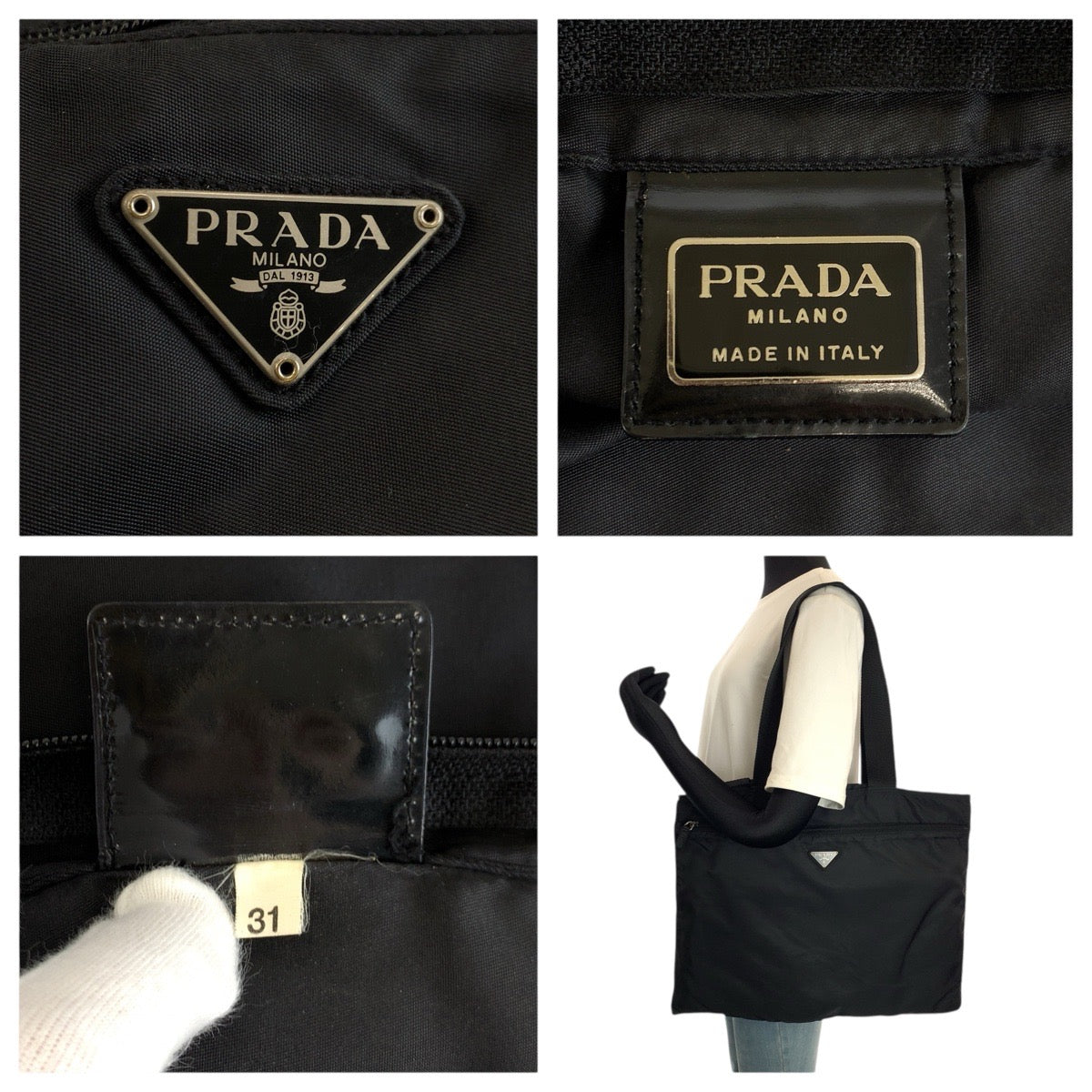 24888
PRADA プラダ テスート 三角ロゴプレート ブラック 黒 シルバー金具 ナイロン / レザー トートバッグ ショルダーバッグ レディース ABP35