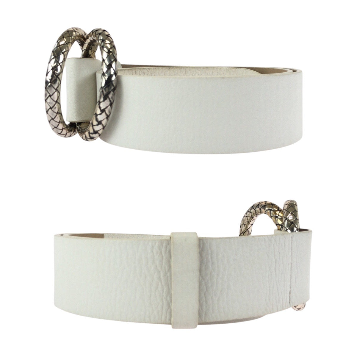 24892
BOTTEGAVENETA ボッテガヴェネタ イントレチャート ホワイト シルバー金具 レザー / シルバー925 ベルト メンズ A21