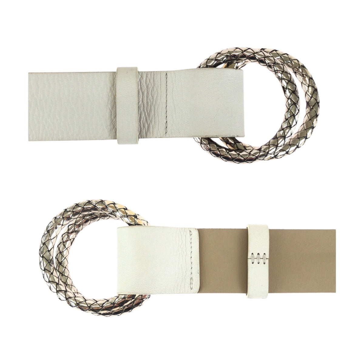 24892
BOTTEGAVENETA ボッテガヴェネタ イントレチャート ホワイト シルバー金具 レザー / シルバー925 ベルト メンズ A21