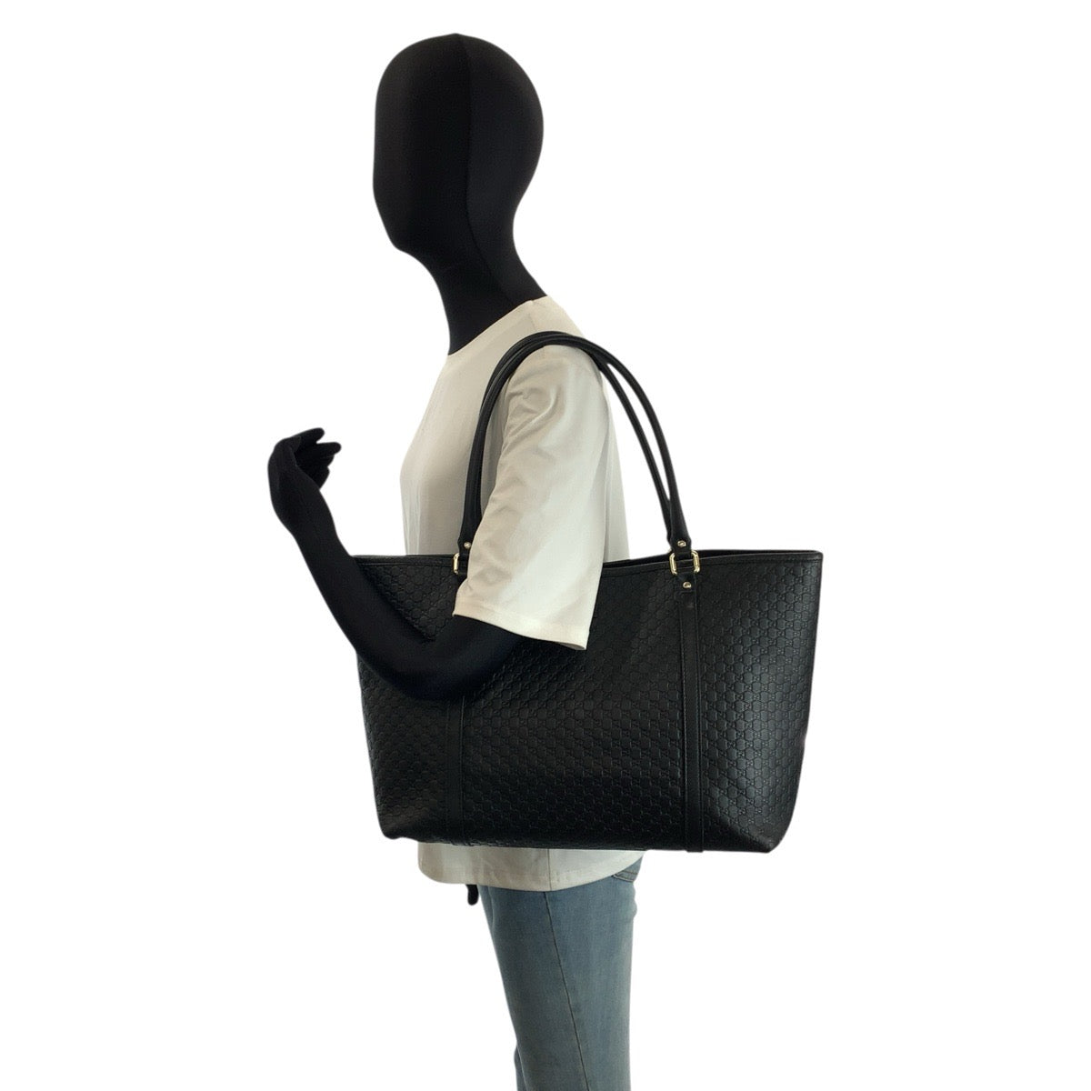 24893
GUCCI グッチ マイクログッチシマ ブラック 黒 ゴールド金具 レザー 449647 トートバッグ ショルダーバッグ レディース ABP58
