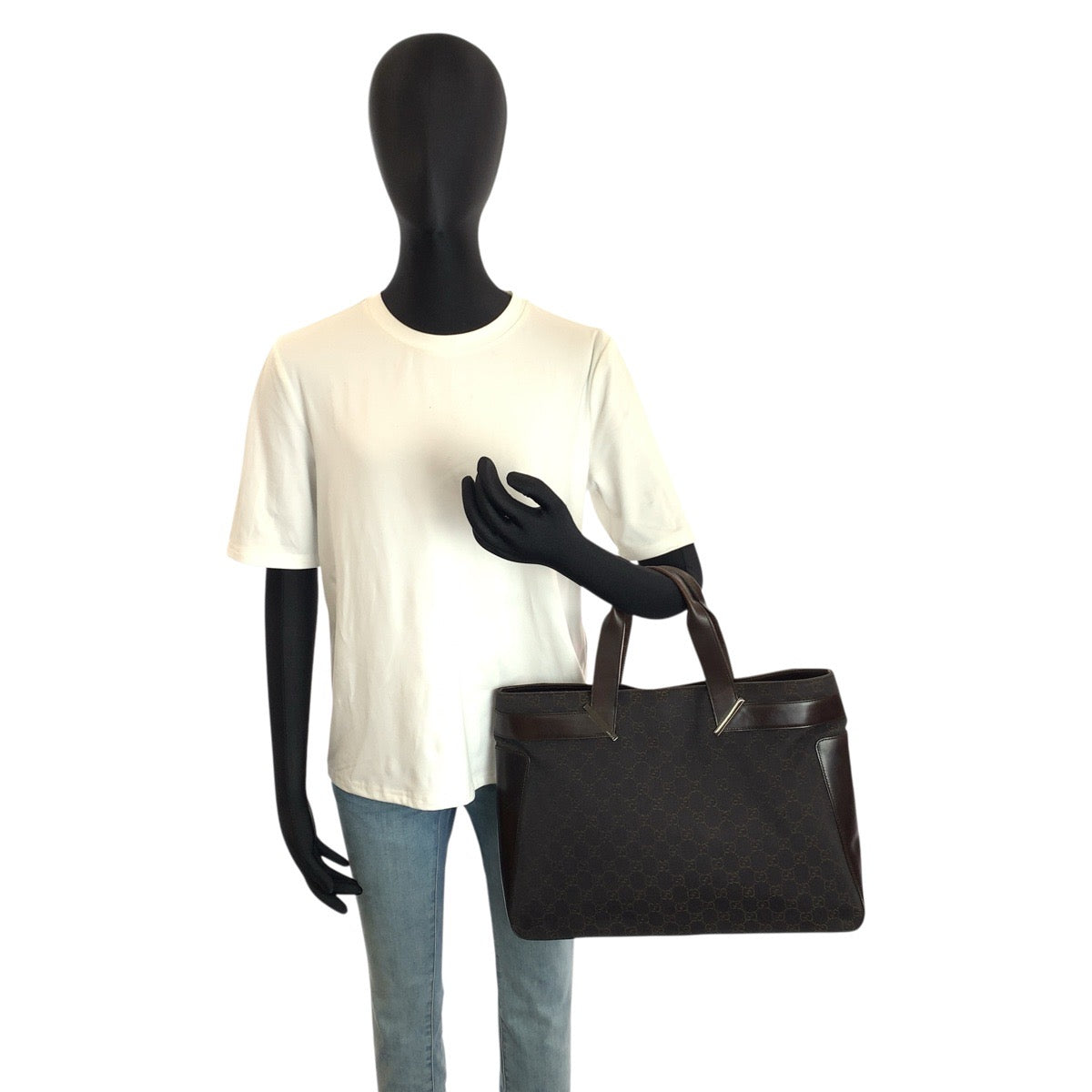 24894
GUCCI グッチ ブラウン GGキャンバス / レザー 73982 トートバッグ ハンドバッグ レディース ABP35