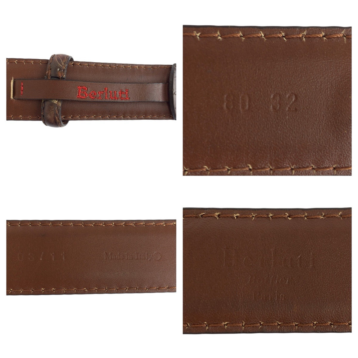 24895
Berluti ベルルッティ カリグラフィ 80cm/32インチ ブラウン シルバー金具 レザー ベルト メンズ AB35