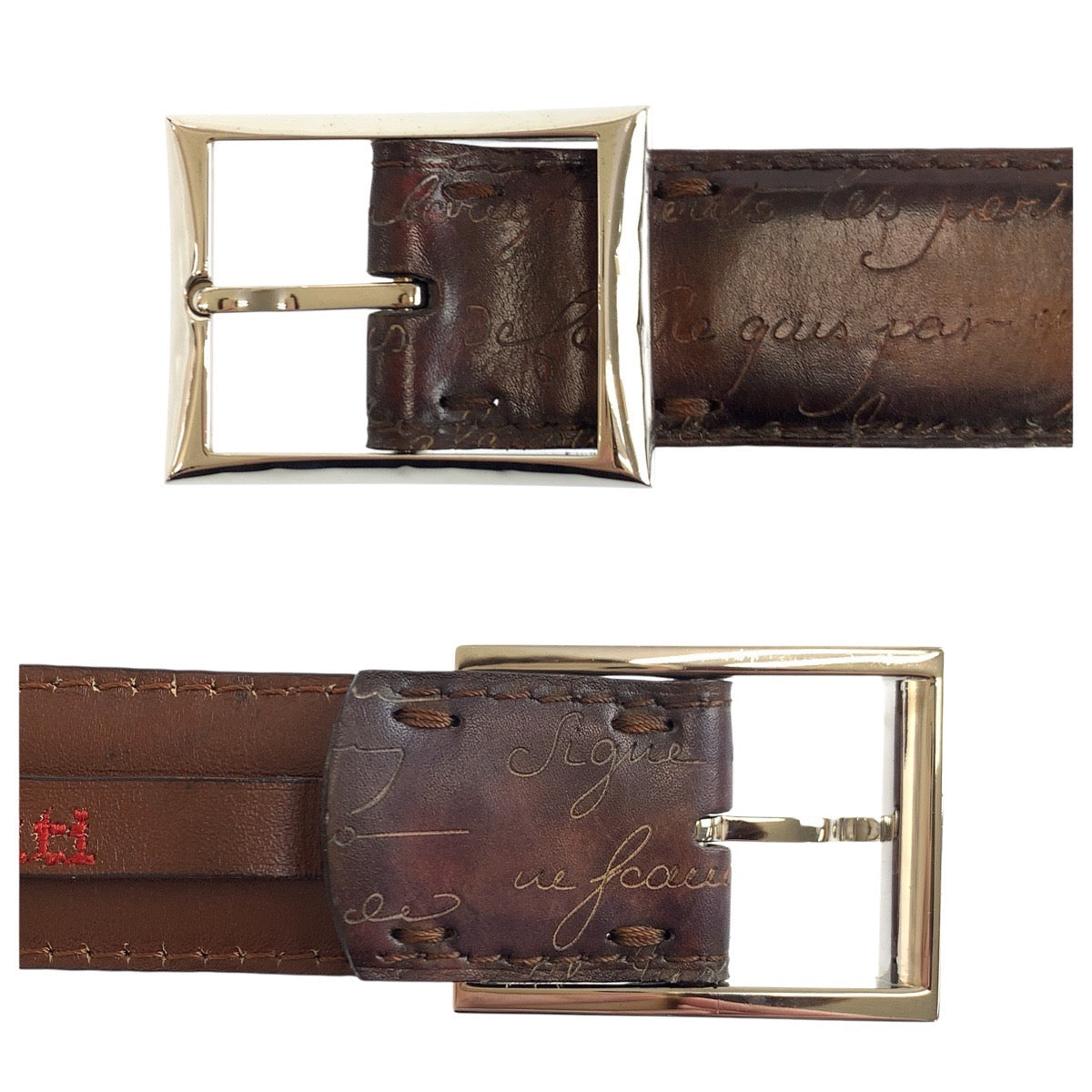 24895
Berluti ベルルッティ カリグラフィ 80cm/32インチ ブラウン シルバー金具 レザー ベルト メンズ AB35