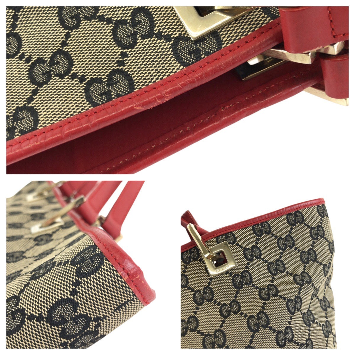 24896
GUCCI グッチ ベージュ レッド ゴールド金具 GGキャンバス / レザー 002 1098 トートバッグ レディース AB28