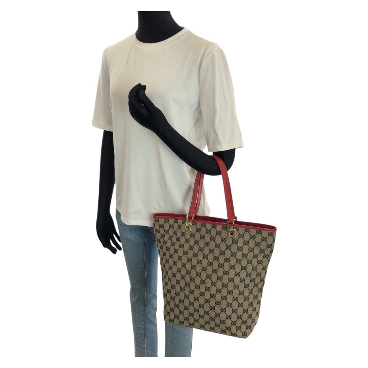 24896
GUCCI グッチ ベージュ レッド ゴールド金具 GGキャンバス / レザー 002 1098 トートバッグ レディース AB28