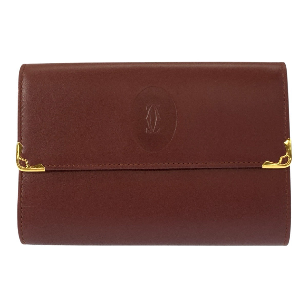 24902
CARTIER カルティエ マストライン ボルドー ゴールド金具 レザー 折財布 コンパクトウォレット レディース A23