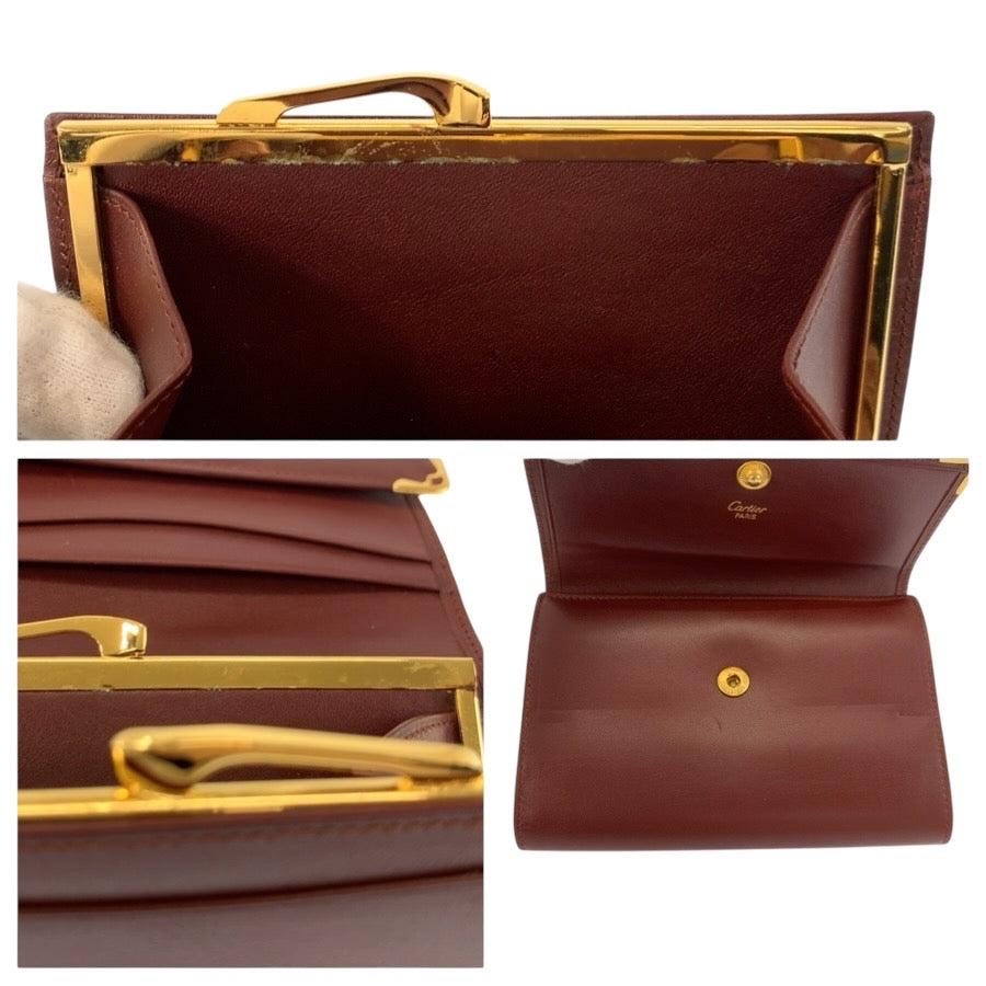 24902
CARTIER カルティエ マストライン ボルドー ゴールド金具 レザー 折財布 コンパクトウォレット レディース A23