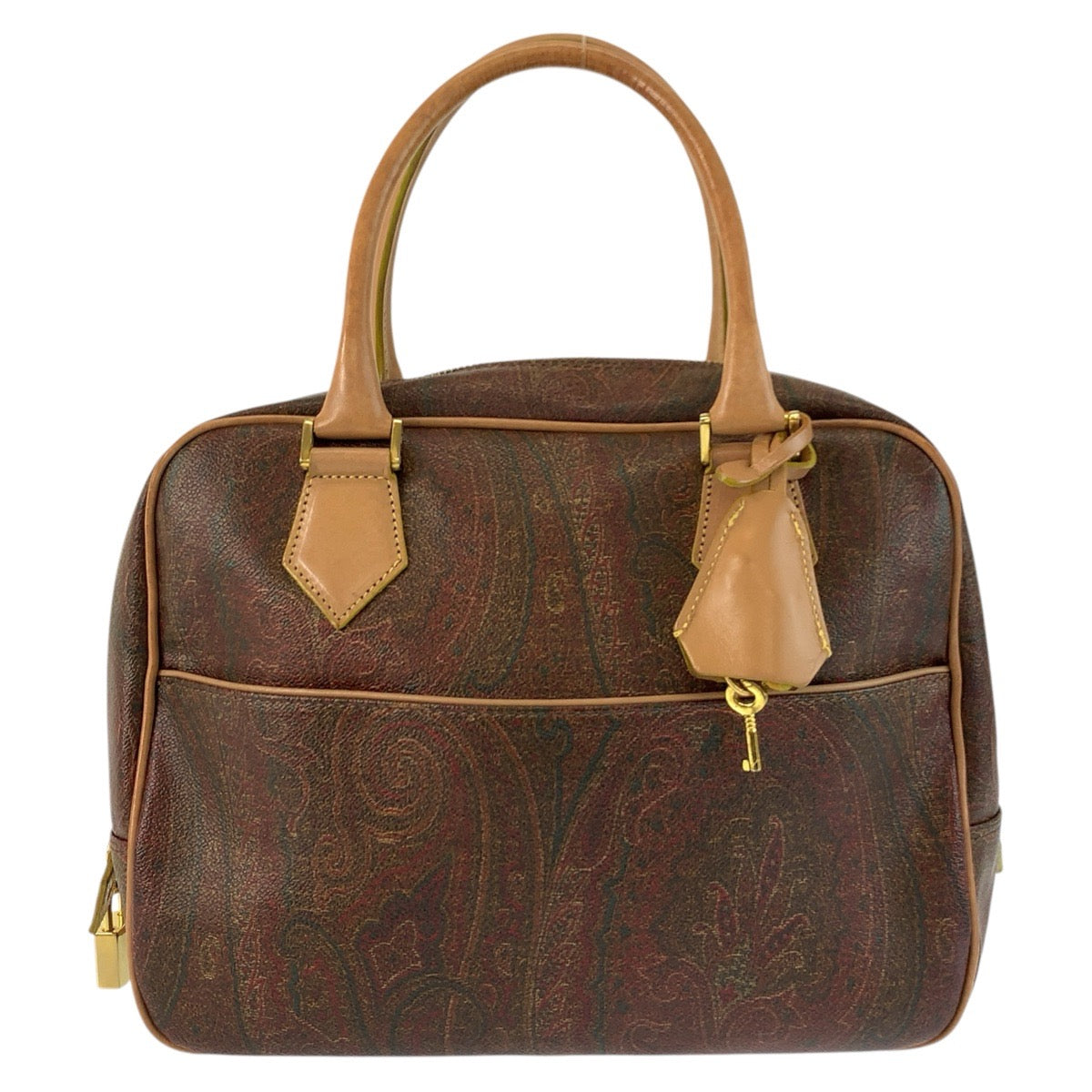 24903
ETRO エトロ ペイズリー柄 ブラウン ゴールド金具 PVC / レザー ハンドバッグ ミニボストンバッグ レディース ABP21