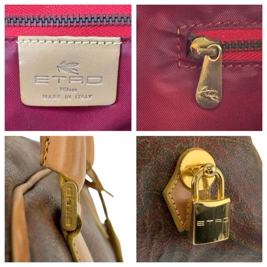 24903
ETRO エトロ ペイズリー柄 ブラウン ゴールド金具 PVC / レザー ハンドバッグ ミニボストンバッグ レディース ABP21