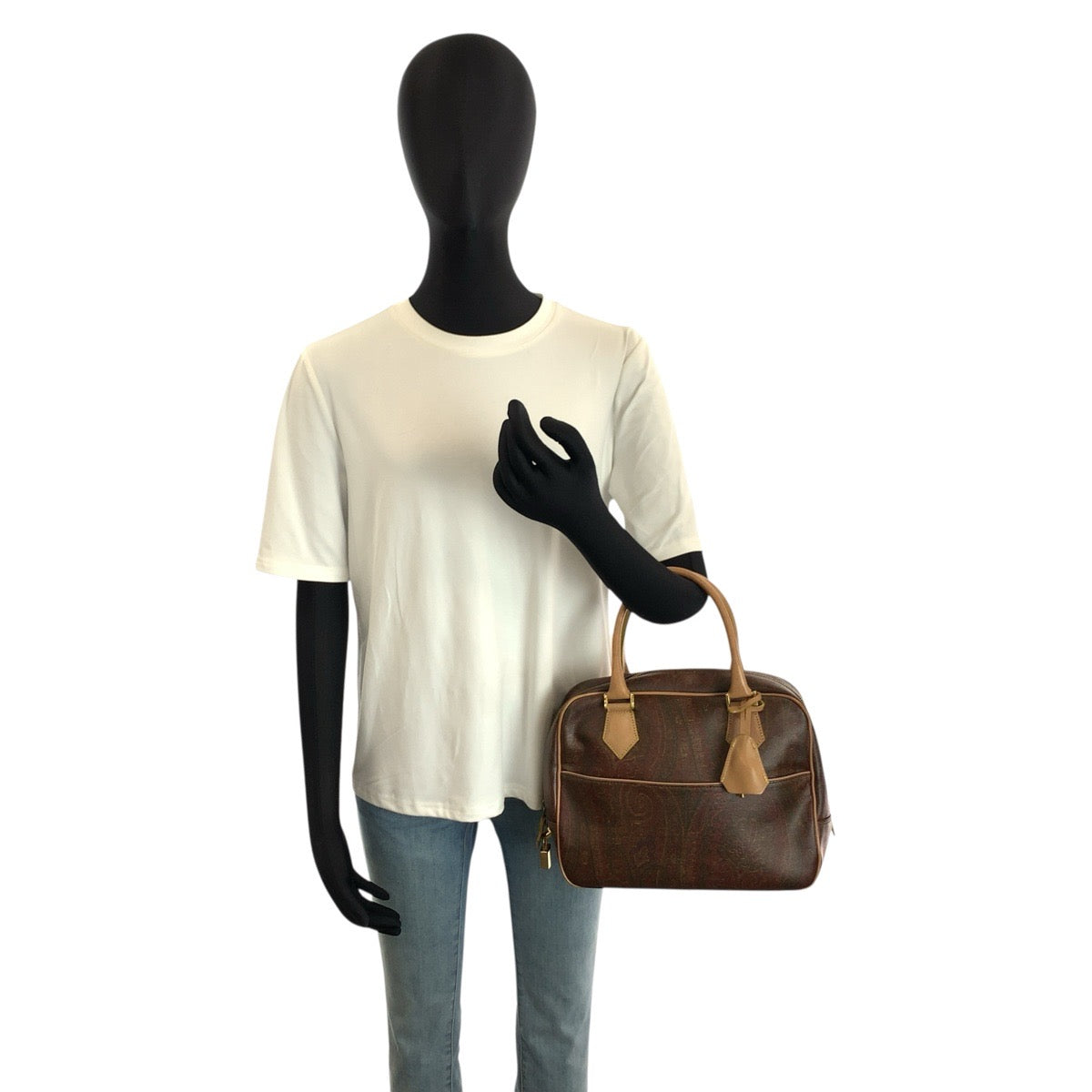 24903
ETRO エトロ ペイズリー柄 ブラウン ゴールド金具 PVC / レザー ハンドバッグ ミニボストンバッグ レディース ABP21