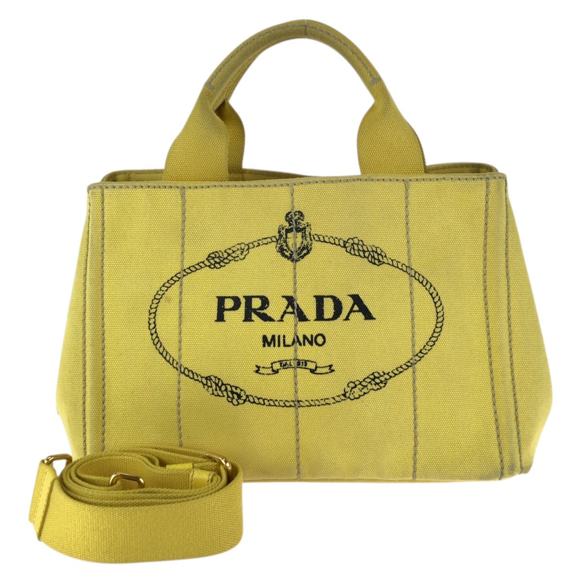 24904
PRADA プラダ カナパ 三角ロゴプレート 2way イエロー ゴールド金具 キャンバス トートバッグ ショルダーバッグ レディース AB42