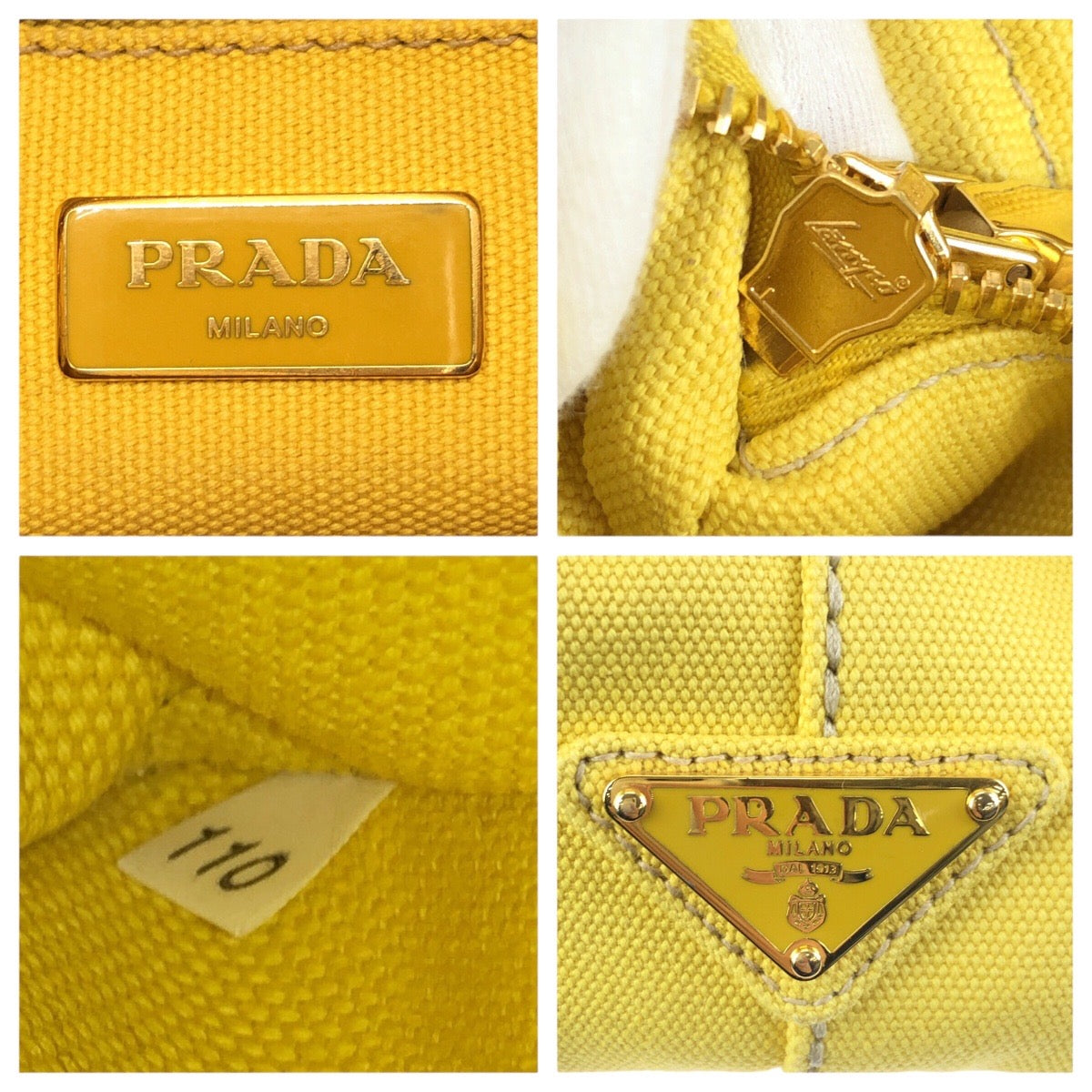 24904
PRADA プラダ カナパ 三角ロゴプレート 2way イエロー ゴールド金具 キャンバス トートバッグ ショルダーバッグ レディース AB42