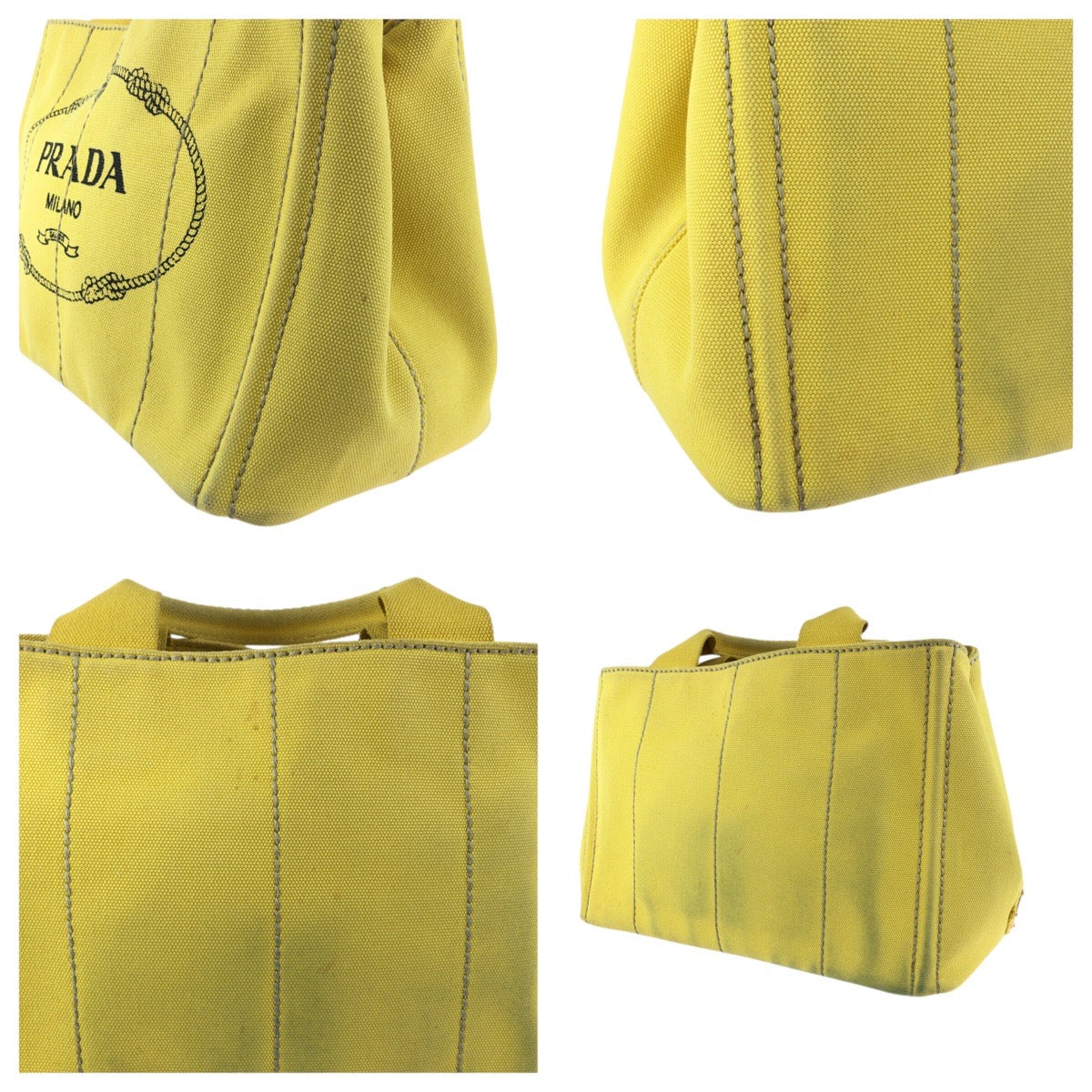 24904
PRADA プラダ カナパ 三角ロゴプレート 2way イエロー ゴールド金具 キャンバス トートバッグ ショルダーバッグ レディース AB42