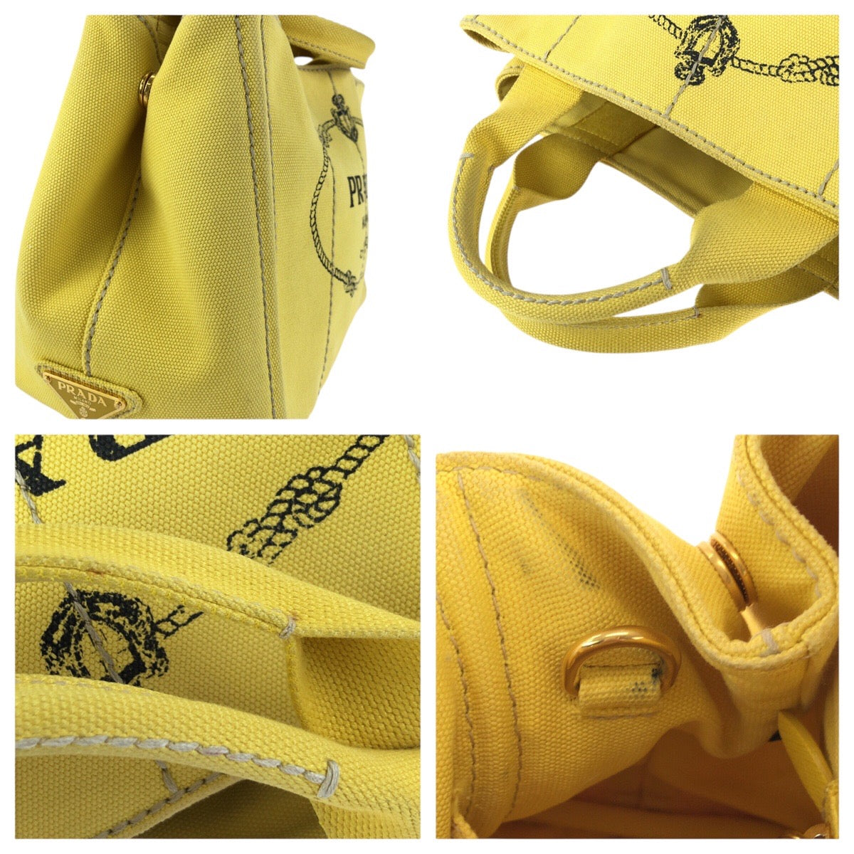 24904
PRADA プラダ カナパ 三角ロゴプレート 2way イエロー ゴールド金具 キャンバス トートバッグ ショルダーバッグ レディース AB42