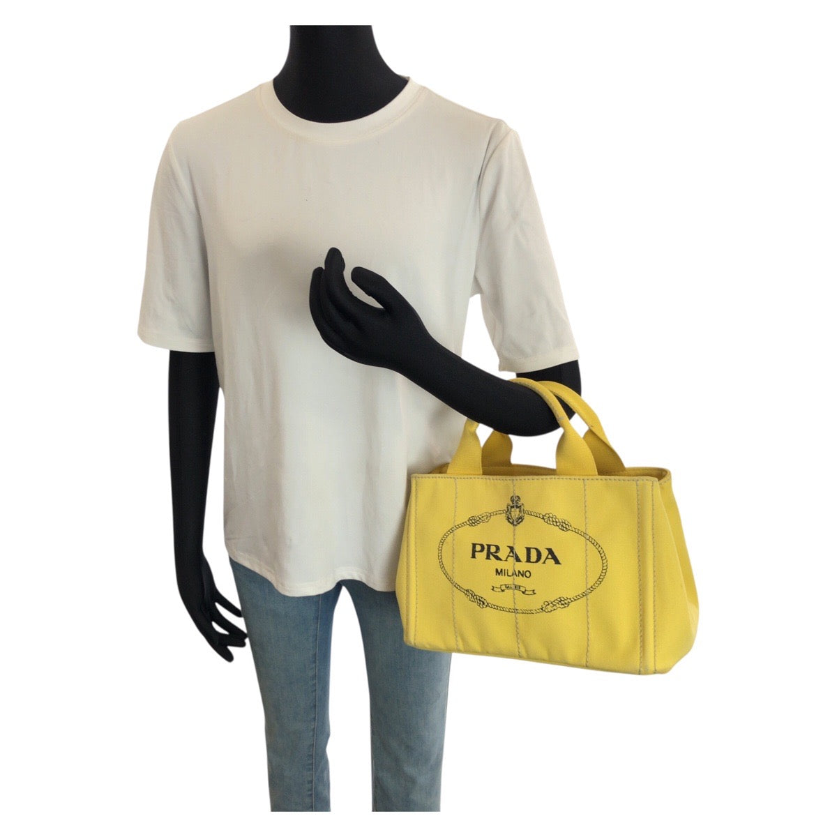 24904
PRADA プラダ カナパ 三角ロゴプレート 2way イエロー ゴールド金具 キャンバス トートバッグ ショルダーバッグ レディース AB42