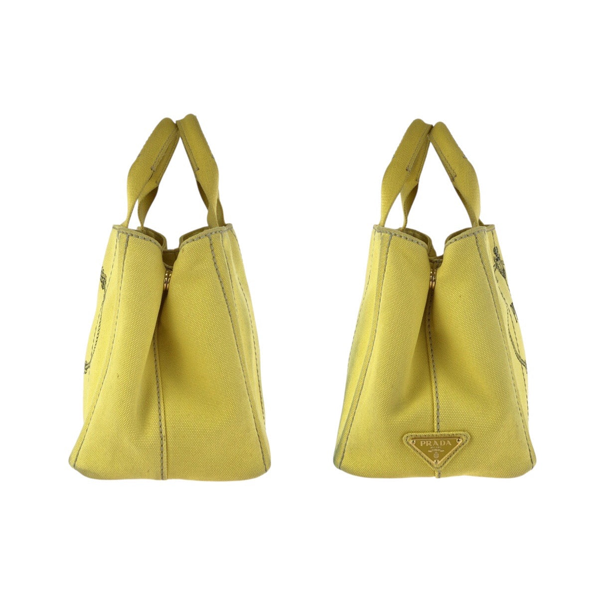 24904
PRADA プラダ カナパ 三角ロゴプレート 2way イエロー ゴールド金具 キャンバス トートバッグ ショルダーバッグ レディース AB42