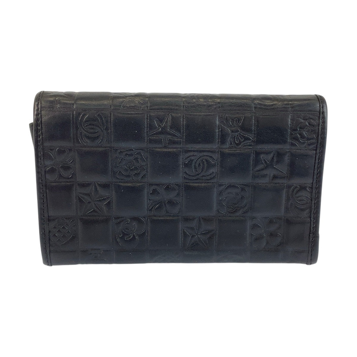 24905
CHANEL シャネル ココマーク 型押し ブラック 黒 シルバー金具 レザー 長財布 ロングウォレット レディース AB21
