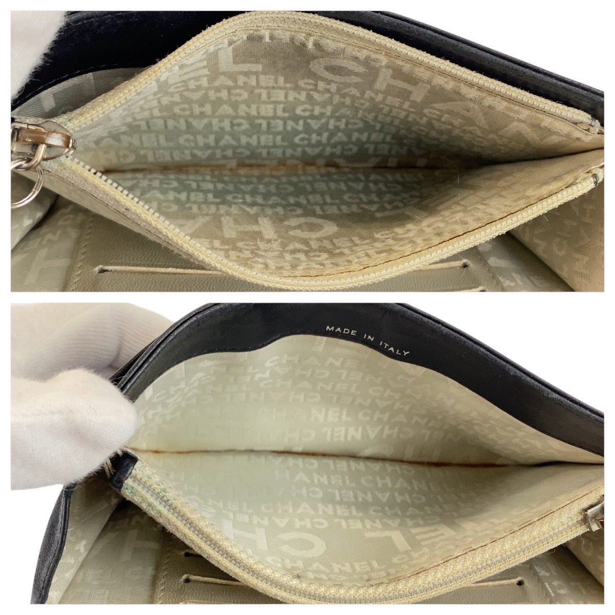 24905
CHANEL シャネル ココマーク 型押し ブラック 黒 シルバー金具 レザー 長財布 ロングウォレット レディース AB21