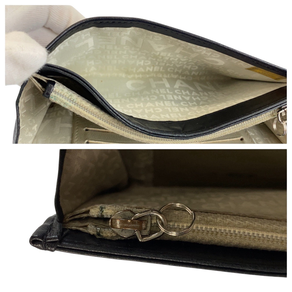 24905
CHANEL シャネル ココマーク 型押し ブラック 黒 シルバー金具 レザー 長財布 ロングウォレット レディース AB21