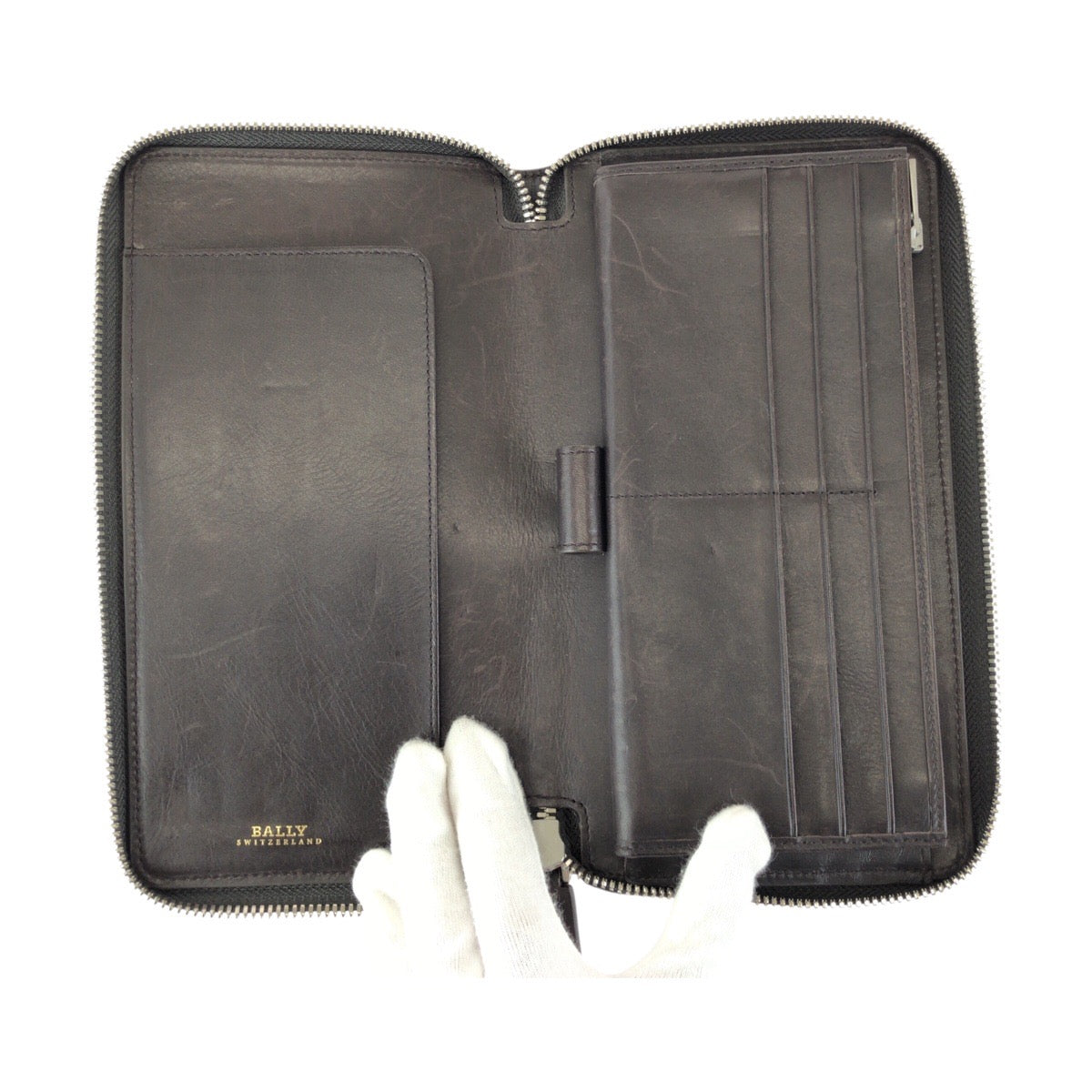 24909
BALLY バリー トレインスポッティング ブラウン シルバー金具 レザー 長財布 ラウンドファスナー メンズ AB8