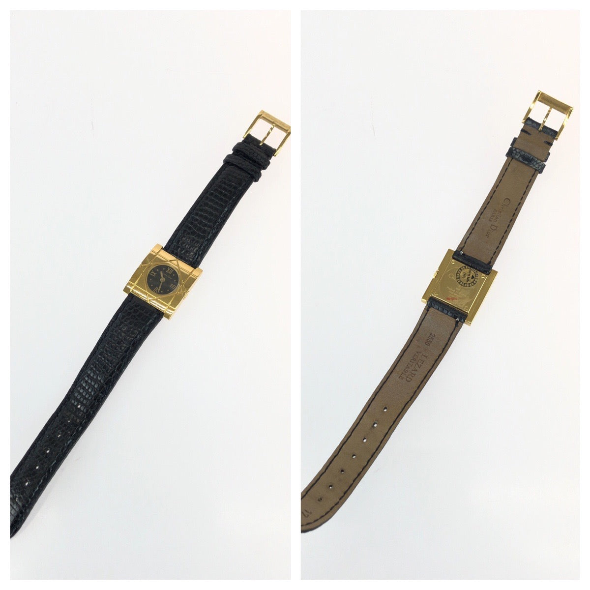24935
Dior ディオール ヴィンテージ カナージュ クールカレ ブラック 黒 ゴールド金具 ステンレススチール / レザー D82-150 腕時計 クオーツ ブラック文字盤 ABP35
