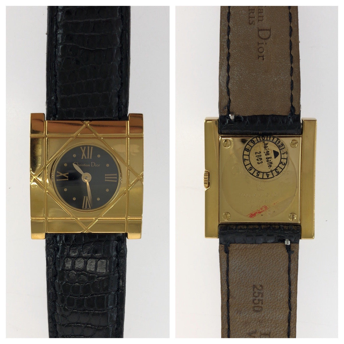 24935
Dior ディオール ヴィンテージ カナージュ クールカレ ブラック 黒 ゴールド金具 ステンレススチール / レザー D82-150 腕時計 クオーツ ブラック文字盤 ABP35