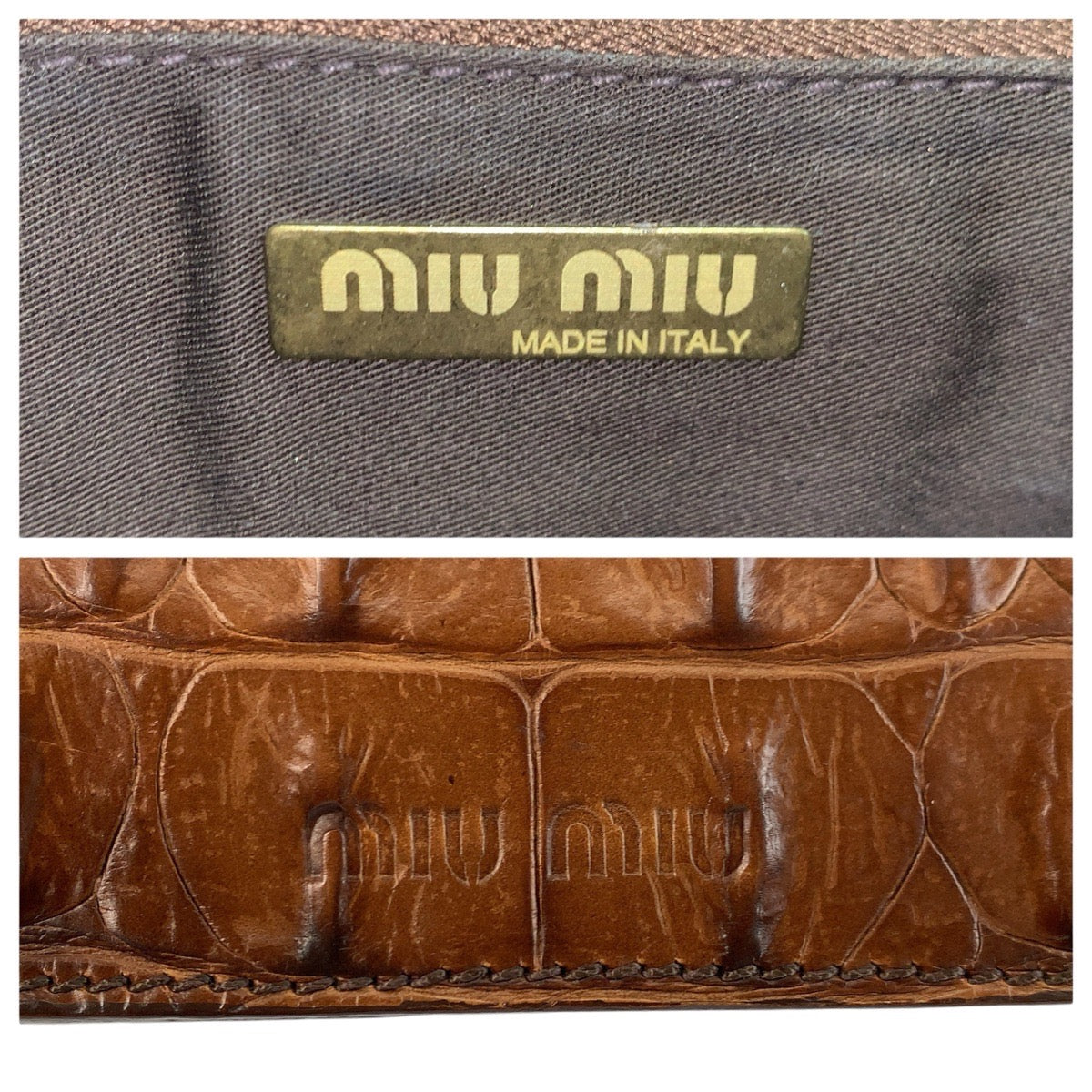 24937
MIUMIU ミュウミュウ 型押し ブラウン ゴールド金具 レザー ハンドバッグ レディース A23